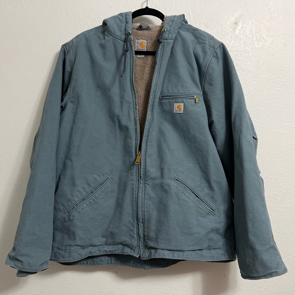 Carhartt Teal Blue Cozy Sherpa Lined Hooded Performance Jacket Size XL 16/18